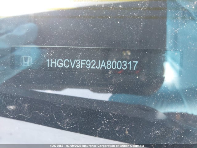 2018 Honda Accord Touring Hybrid მანქანა იყიდება აუქციონზე, vin: 1HGCV3F92JA800317, აუქციონის ნომერი: 40076063