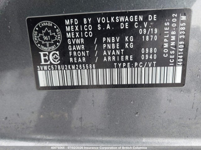 Volkswagen Jetta 2019 3VWC57BU2KM265586 Image 9