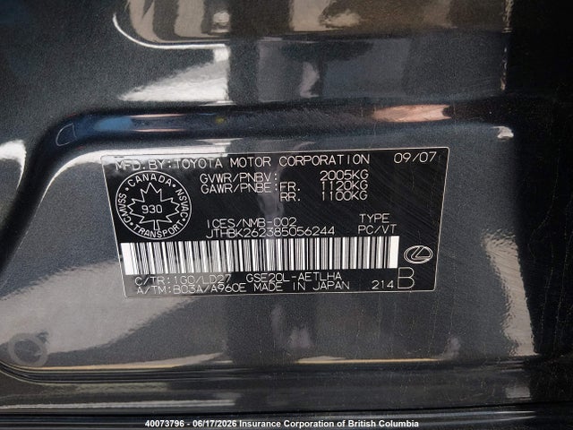 Aukcja sprzedaży 2008 Lexus Is 250, vin: JTHBK262385056244, numer aukcji: 40073796