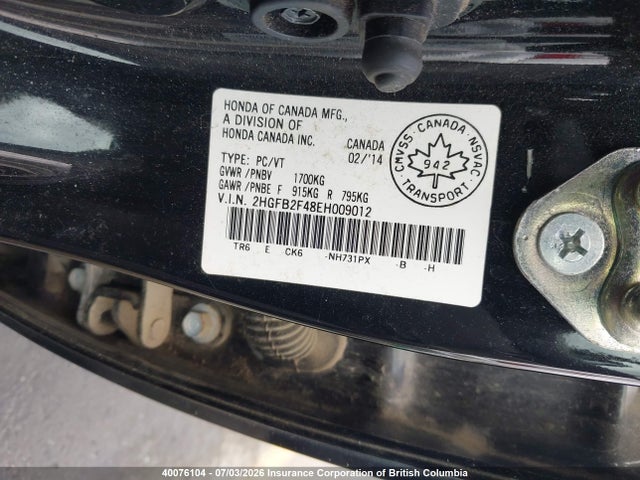 2014 Honda Civic მანქანა იყიდება აუქციონზე, vin: 2HGFB2F48EH009012, აუქციონის ნომერი: 40076104