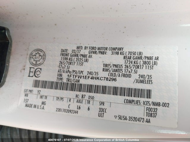 Ford F150 2017 1FTFW1EF4HKC78296 Image 9