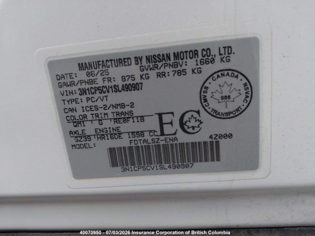 2025 Nissan Kicks Play Sv მანქანა იყიდება აუქციონზე, vin: 3N1CP5CV1SL490907, აუქციონის ნომერი: 40070950