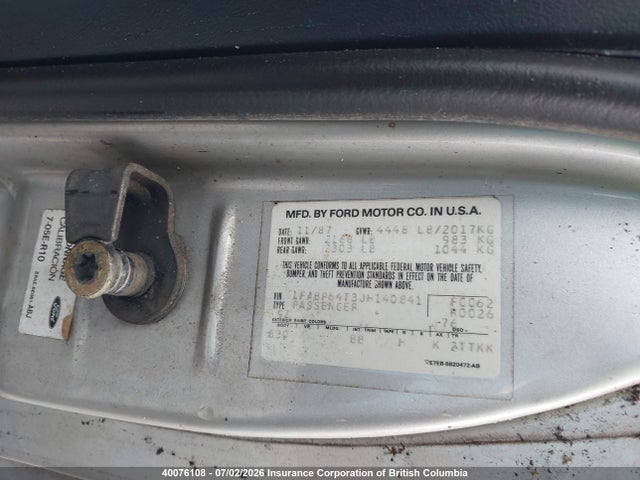 Продажа на аукционе авто 1988 Ford Thunderbird, vin: 1FABP64T3JH140841, номер лота: 40076108