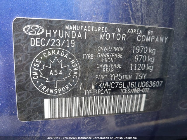 Продаж на аукціоні авто 2020 Hyundai Ioniq, vin: KMHC75LJ6LU063607, номер лоту: 40076112