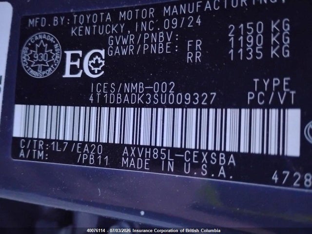 4T1DBADK3SU009327 Toyota Camry