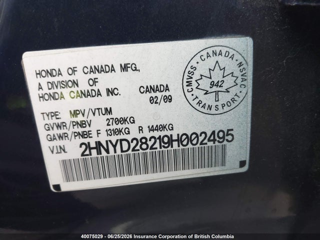 Aukcja sprzedaży 2009 Acura Mdx, vin: 2HNYD28219H002495, numer aukcji: 40075029