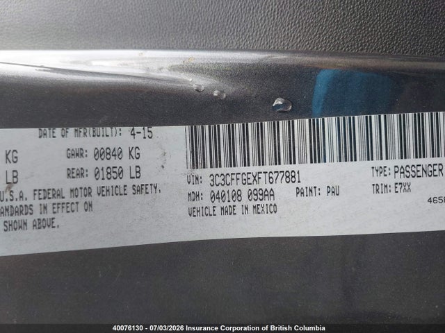 Fiat 500 2015 3C3CFFGEXFT677881 Image 9
