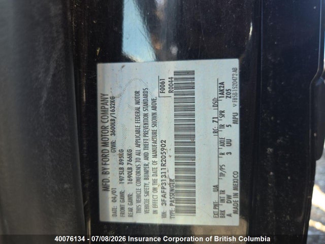 Продажа на аукционе авто 2001 Ford Focus, vin: 3FAFP31311R205902, номер лота: 40076134