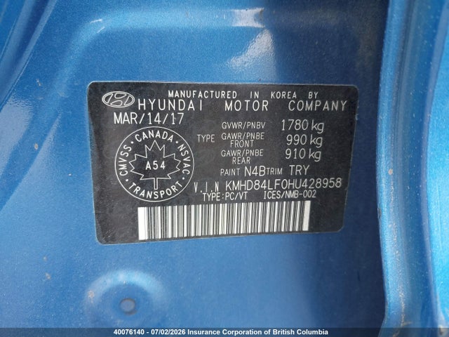 Продаж на аукціоні авто 2017 Hyundai Elantra Se/value/limited, vin: KMHD84LF0HU428958, номер лоту: 40076140