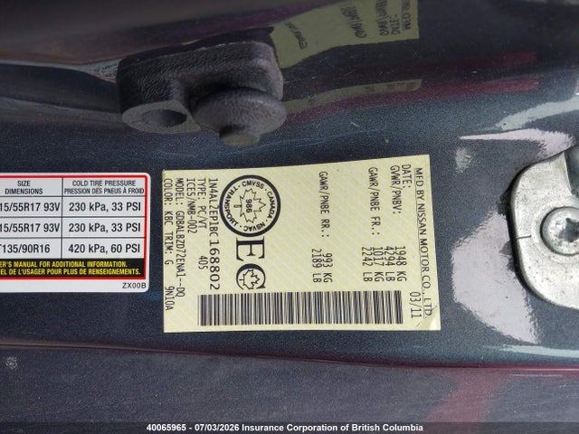 Aukcja sprzedaży 2011 Nissan Altima S, vin: 1N4AL2EP1BC168802, numer aukcji: 40065965