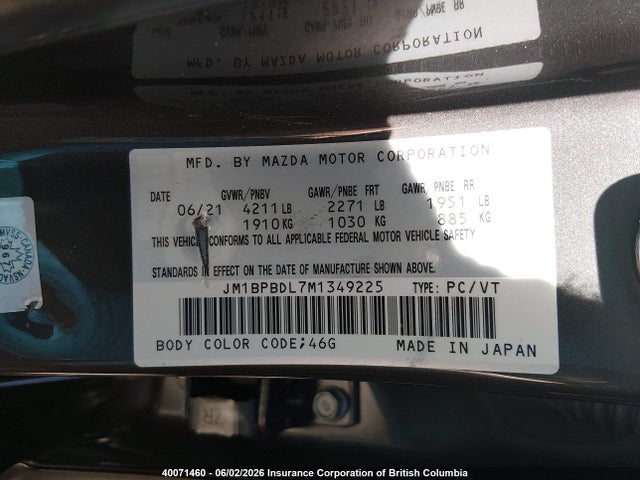 2021 Mazda 3 Premium მანქანა იყიდება აუქციონზე, vin: JM1BPBDL7M1349225, აუქციონის ნომერი: 40071460