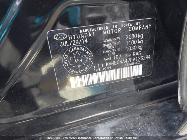 Aukcja sprzedaży 2015 Hyundai Sonata Hybrid Limited, vin: KMHEC4A47FA126294, numer aukcji: 40076188