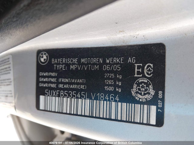 Aukcja sprzedaży 2005 Bmw X5, vin: 5UXFB53545LV18464, numer aukcji: 40076191