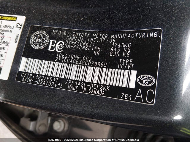 2009 Toyota Corolla S/le/xle მანქანა იყიდება აუქციონზე, vin: 2T1BU40EX9C078899, აუქციონის ნომერი: 40074966