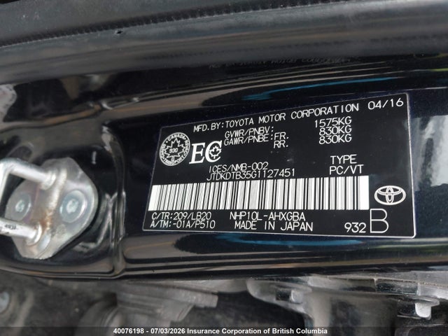 Toyota Prius 2016 JTDKDTB35G1127451 Image 9