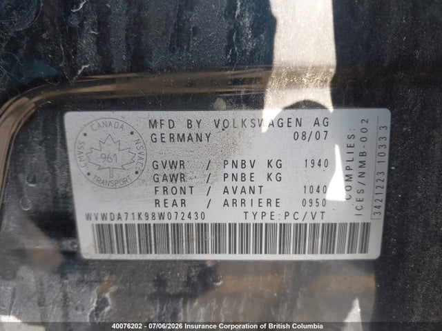 Продаж на аукціоні авто 2008 Volkswagen Rabbit, vin: WVWDA71K98W072430, номер лоту: 40076202