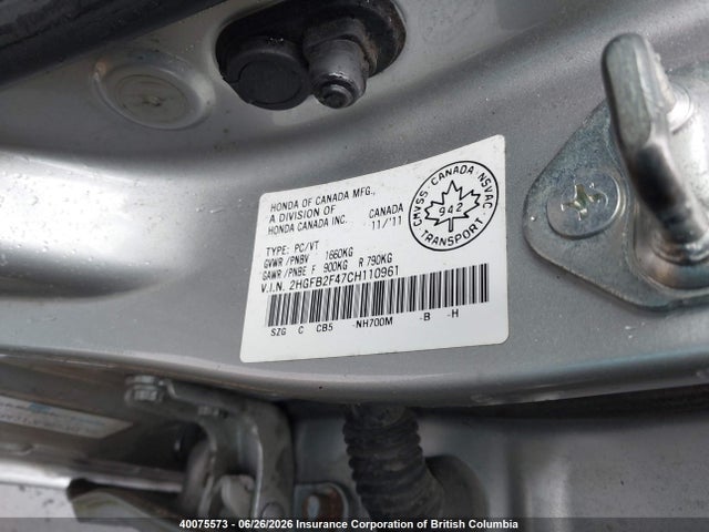 Продаж на аукціоні авто 2012 Honda Civic Lx, vin: 2HGFB2F47CH110961, номер лоту: 40075573