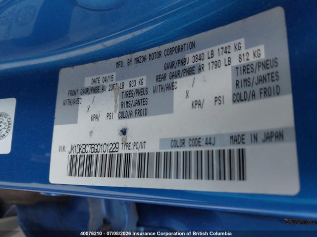 40076210 :رقم المزاد ، JM1DKBC76G0101229 vin ، 2016 Mazda Cx-3 مزاد بيع