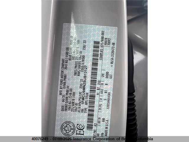 40076249 :رقم المزاد ، 1FMCU9MN2SUB13127 vin ، 2025 Ford Escape St Line مزاد بيع