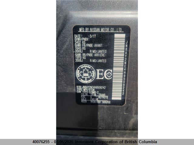 Aukcja sprzedaży 2017 Nissan Armada Sv/sl/platinum, vin: JN8AY2NC4H9509242, numer aukcji: 40076255