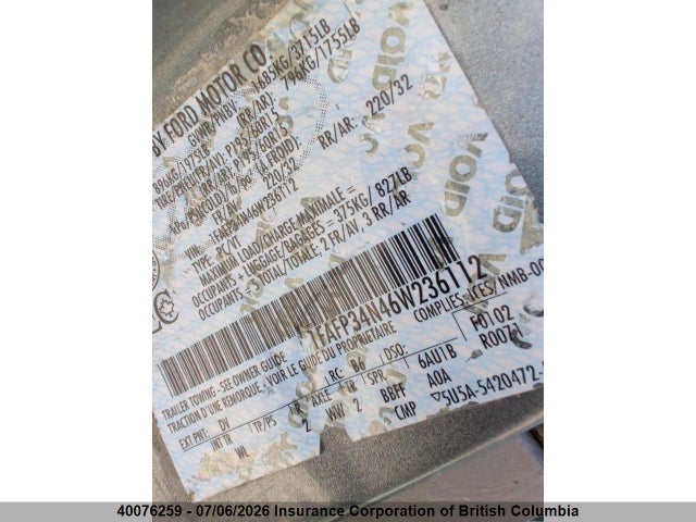 40076259 :رقم المزاد ، 1FAFP34N46W236112 vin ، 2006 Ford Focus مزاد بيع