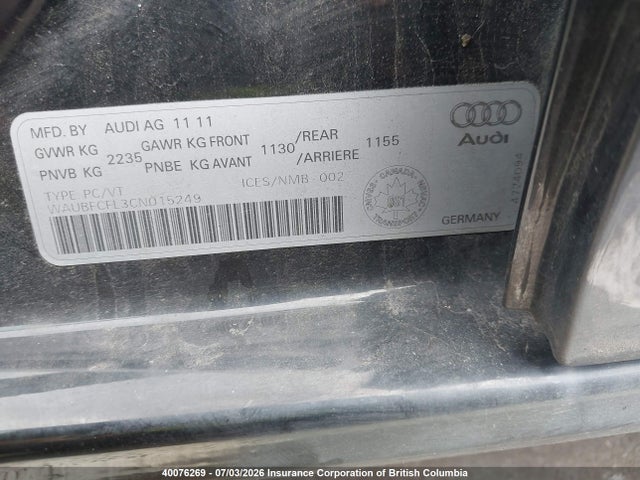 Продажа на аукционе авто 2012 Audi A4, vin: WAUBFCFL3CN015249, номер лота: 40076269