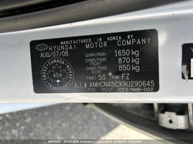 40076284 :رقم المزاد ، KMHCN45CX9U290645 vin ، 2009 Hyundai Accent Gls مزاد بيع