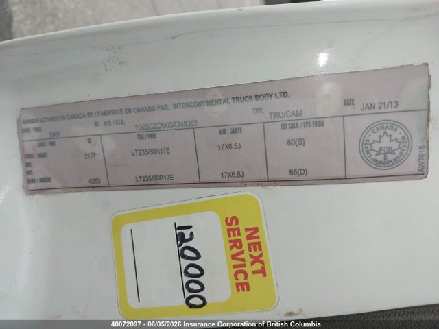 40072097 :رقم المزاد ، 1GB5CZCG0DZ248362 vin ، 2013 Chevrolet Silverado C3500 مزاد بيع