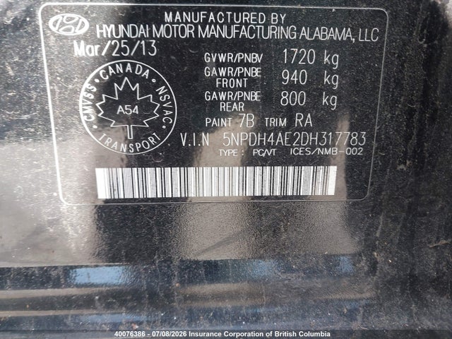 Aukcja sprzedaży 2013 Hyundai Elantra Gls/limited, vin: 5NPDH4AE2DH317783, numer aukcji: 40076386