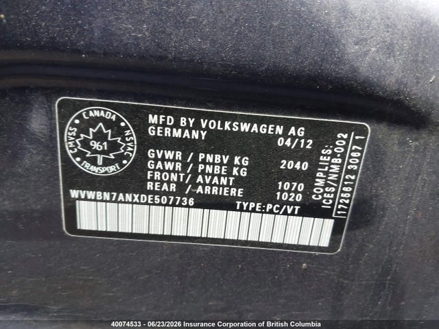 40074533 :رقم المزاد ، WVWBN7ANXDE507736 vin ، 2013 Volkswagen Cc Sport مزاد بيع