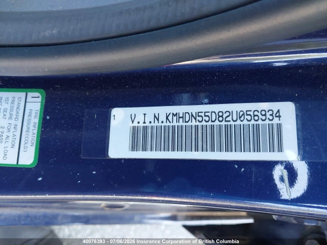 40076393 :رقم المزاد ، KMHDN55D82U056934 vin ، 2002 Hyundai Elantra Gls/gt مزاد بيع