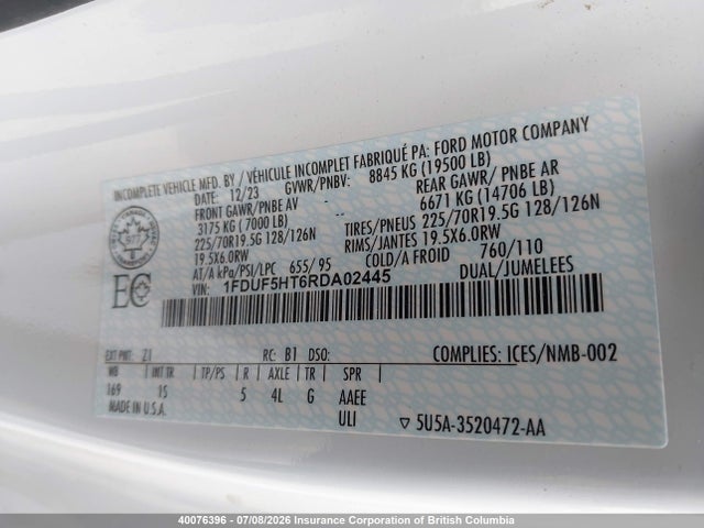 Продажа на аукционе авто 2024 Ford F 550, vin: 1FDUF5HT6RDA02445, номер лота: 40076396