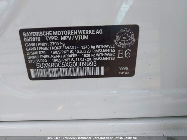 Продажа на аукционе авто 2016 Bmw X5, vin: 5UXKR0C5XG0U09993, номер лота: 40076407