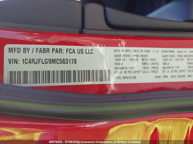 1C4RJFLG9MC563178 Jeep Grand Cherokee Trailhawk