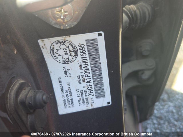 2010 Honda Civic მანქანა იყიდება აუქციონზე, vin: 2HGFA1F09AH015695, აუქციონის ნომერი: 40076468