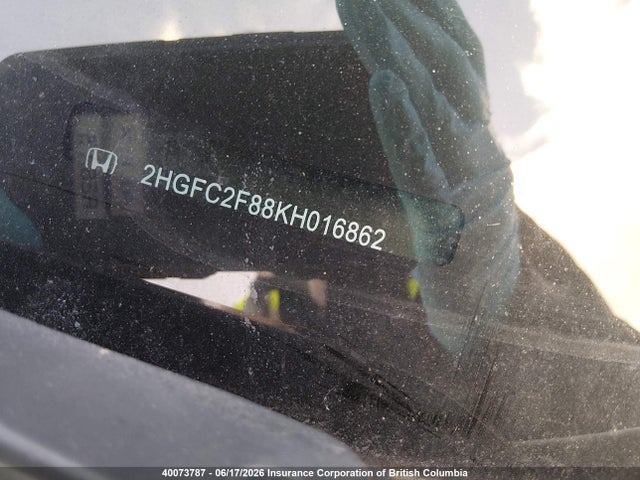 2019 Honda Civic Sport მანქანა იყიდება აუქციონზე, vin: 2HGFC2F88KH016862, აუქციონის ნომერი: 40073787