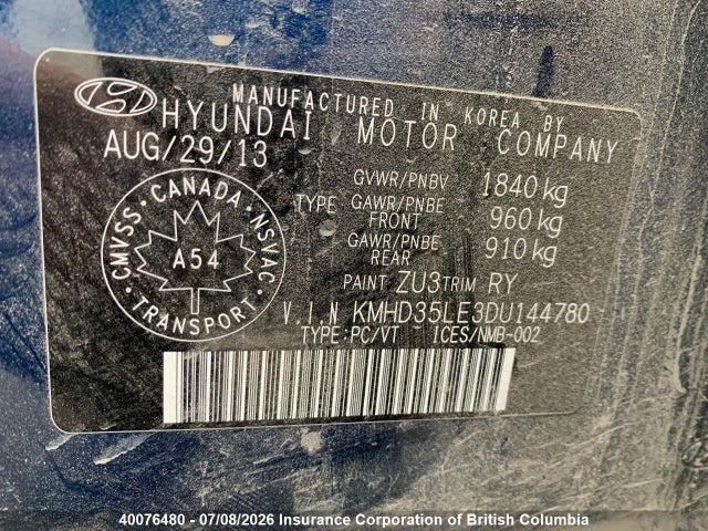 40076480 :رقم المزاد ، KMHD35LE3DU144780 vin ، 2013 Hyundai Elantra Gt Gls مزاد بيع