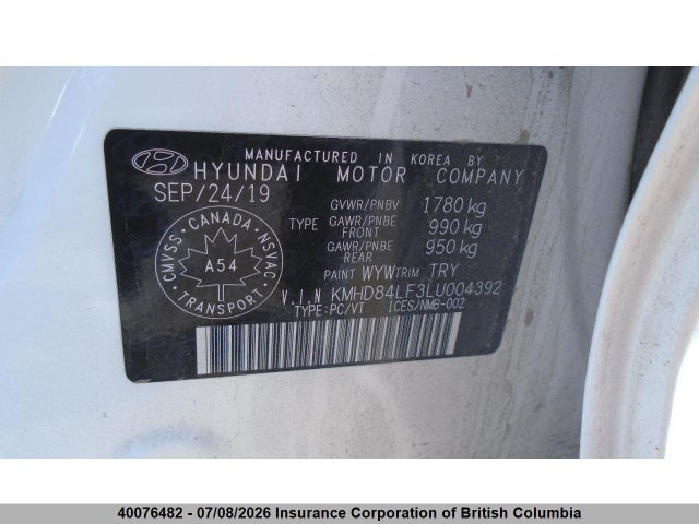 Продажа на аукционе авто 2020 Hyundai Elantra Sel/value/limited, vin: KMHD84LF3LU004392, номер лота: 40076482
