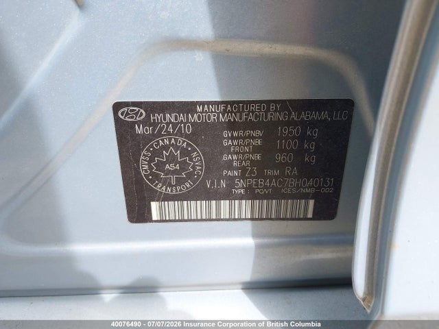 Продажа на аукционе авто 2011 Hyundai Sonata Gl, vin: 5NPEB4AC7BH040131, номер лота: 40076490