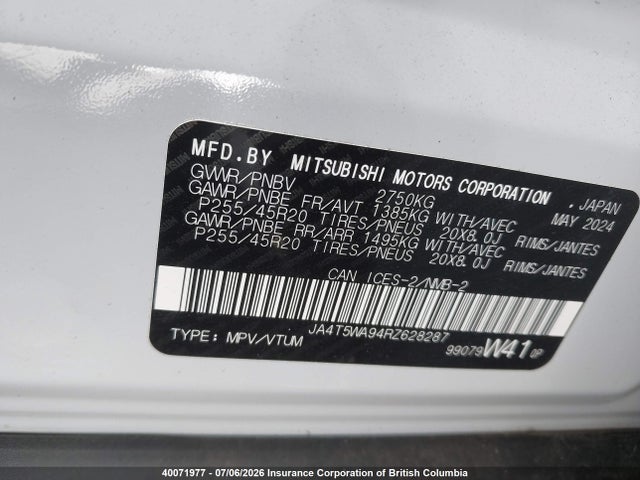 Aukcja sprzedaży 2024 Mitsubishi Outlander Sel, vin: JA4T5WA94RZ628287, numer aukcji: 40071977