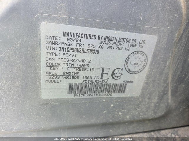 Aukcja sprzedaży 2024 Nissan Kicks, vin: 3N1CP5BV8RL538379, numer aukcji: 40076495