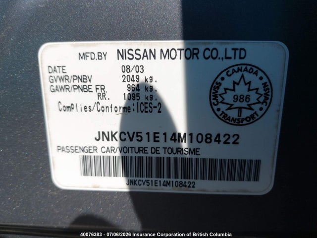 Продаж на аукціоні авто 2004 Infiniti G35, vin: JNKCV51E14M108422, номер лоту: 40076383