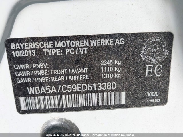 40076505 :رقم المزاد ، WBA5A7C59ED613380 vin ، 2014 Bmw 528i مزاد بيع
