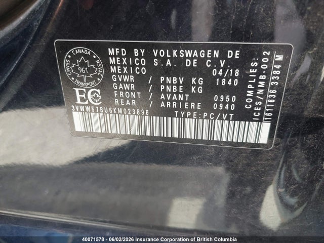 3VWW57BU6KM023896 Volkswagen Jetta Highline