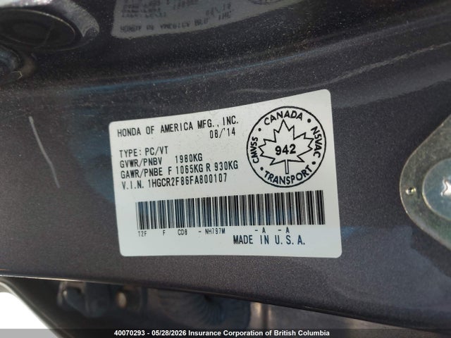 Honda ACCORD EXL 2015 1HGCR2F86FA800107 Image 9