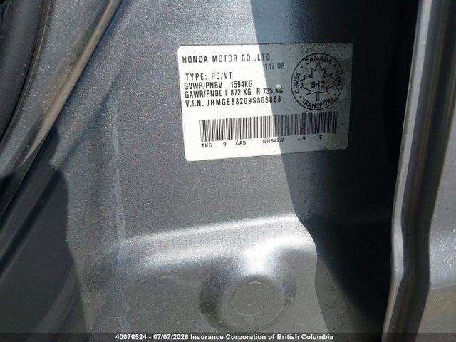 Продаж на аукціоні авто 2009 Honda Fit, vin: JHMGE88209S808868, номер лоту: 40076524
