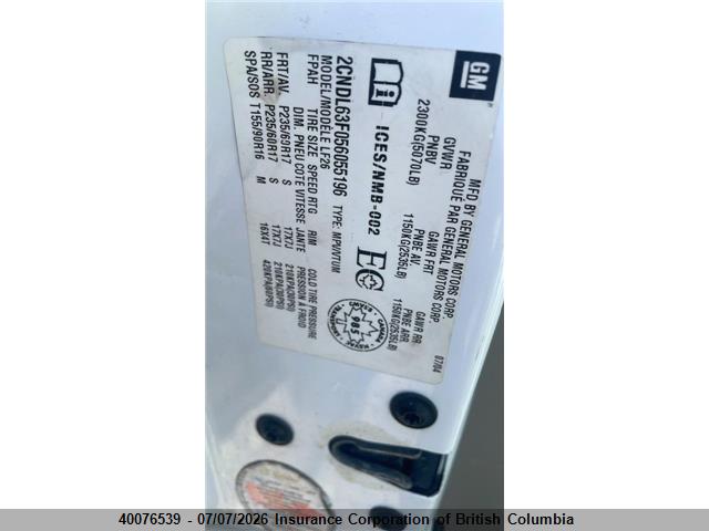Aukcja sprzedaży 2005 Chevrolet Equinox Lt, vin: 2CNDL63F056055196, numer aukcji: 40076539