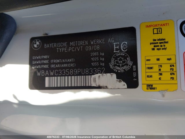 Продажа на аукционе авто 2009 Bmw 328 Xi, vin: WBAWC33589PU83362, номер лота: 40076333