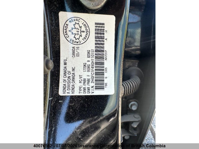 Продаж на аукціоні авто 2016 Honda Civic, vin: 2HGFC1F49GH110151, номер лоту: 40076562