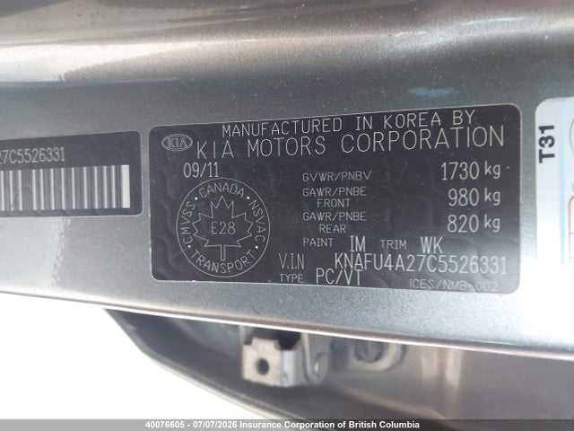 Aukcja sprzedaży 2012 Kia Forte, vin: KNAFU4A27C5526331, numer aukcji: 40076605